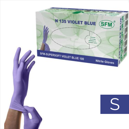 Перчатки нитриловые фиолетовые размер S, 200 шт, SFM SUPERSOFT N135